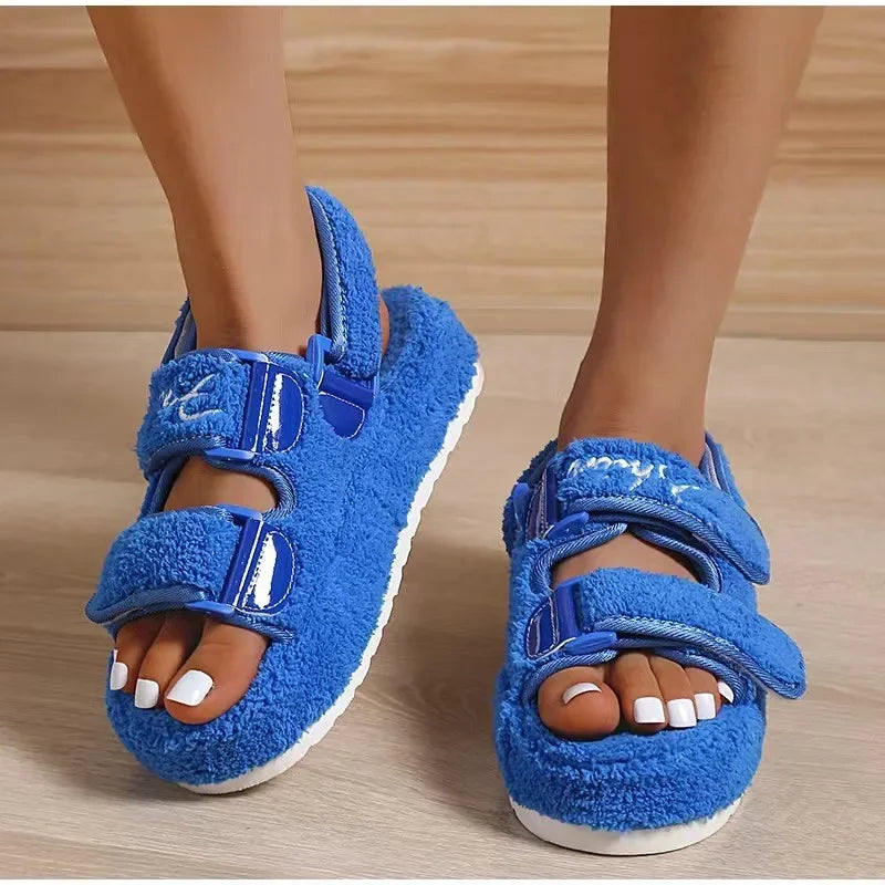 Women’s Plush Platform Sandals - Retro Casual Footwear