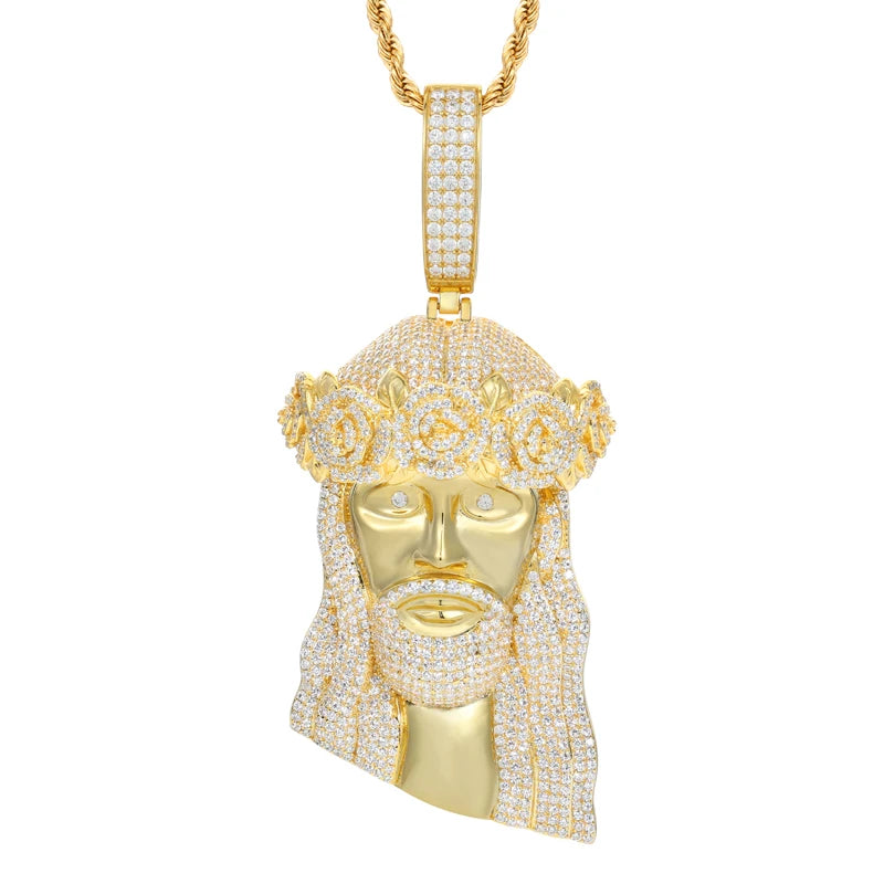 Iced Out Moissanite Jesus Head Pendant Necklace.