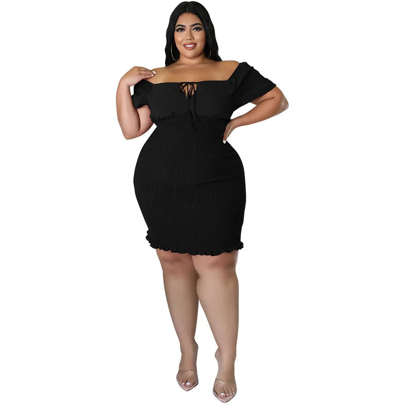 Chic Plus Size Summer Mini Dress - Sexy Solid Clubwear.