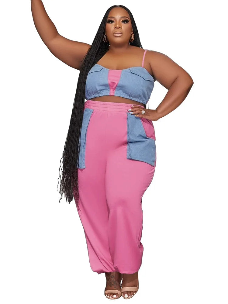 Plus Size Summer Patchwork Tracksuit Set.