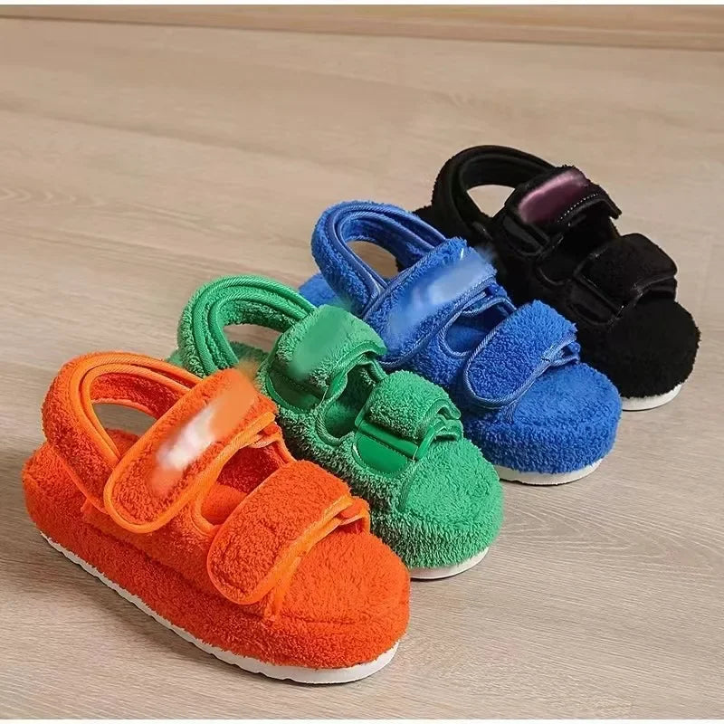 Women’s Plush Platform Sandals - Retro Casual Footwear