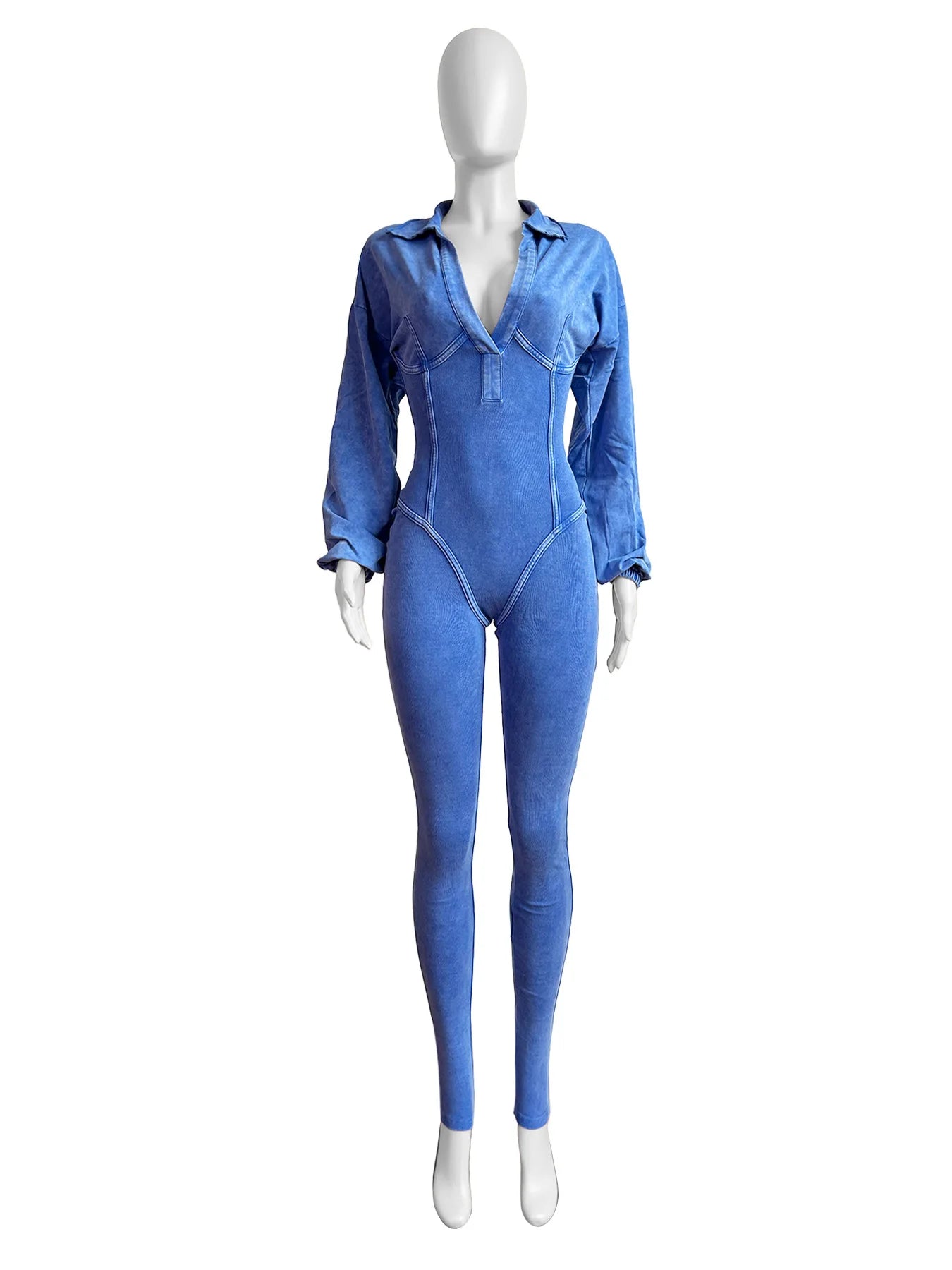 Chic Women's Ribbed Long Sleeve Moto Jumpsuit.