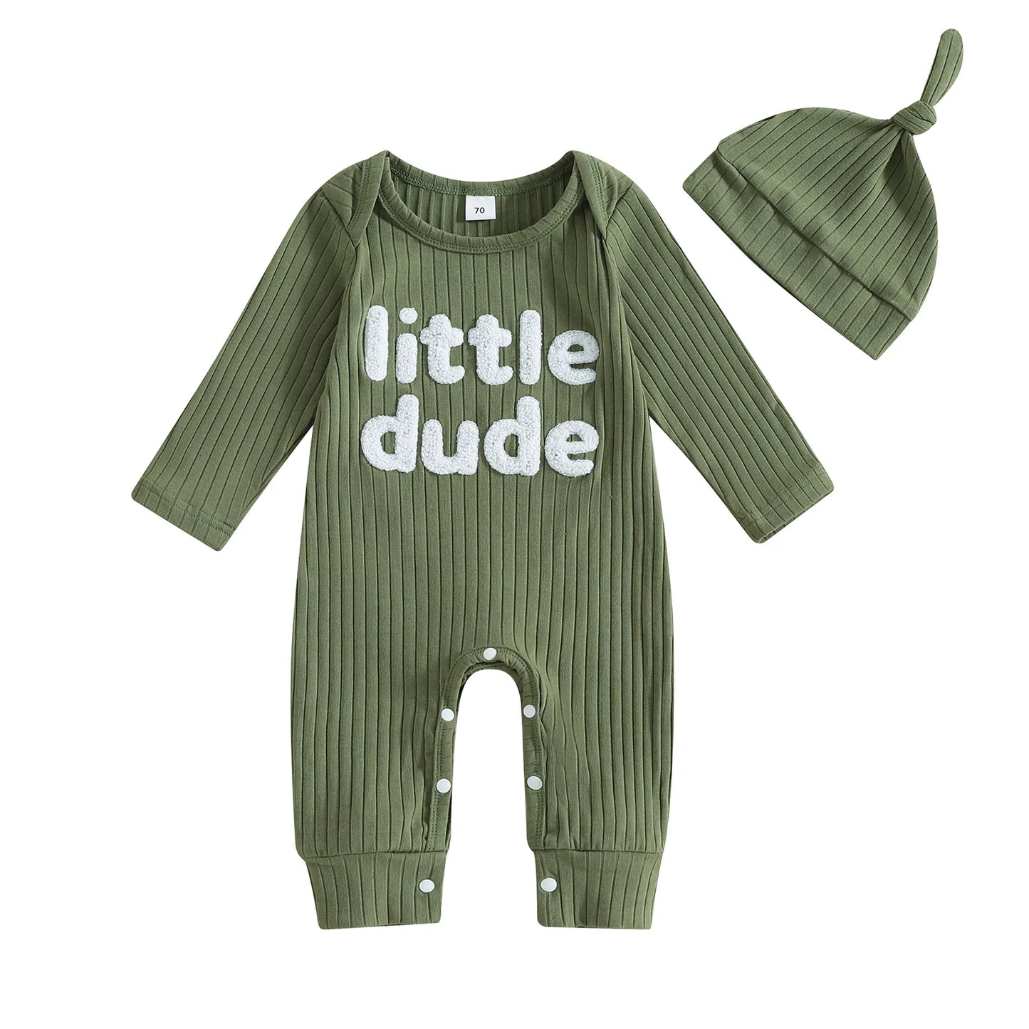 Baby Boy Ribbed Romper with Hat - Embroidered Jumpsuit 0-18M