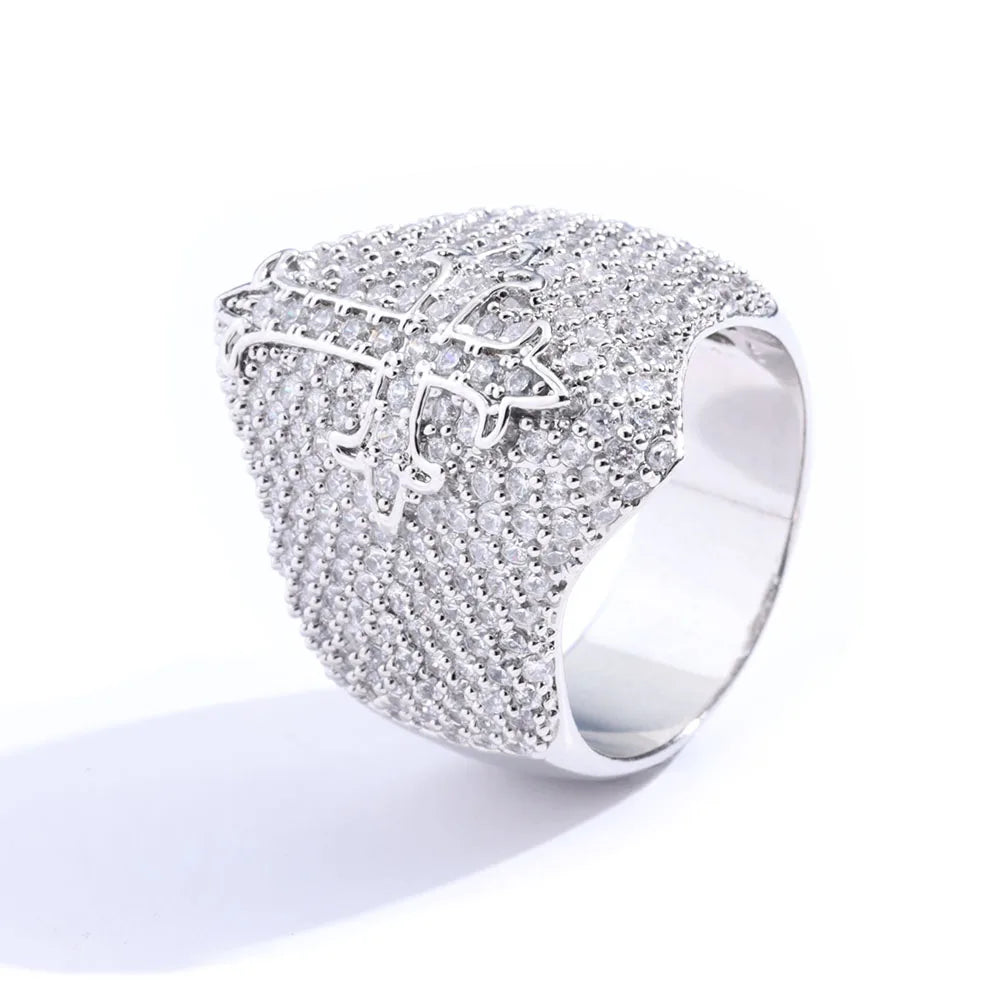 Men's Bling Cross Cuban Ring - Iced Out Diamond Style.