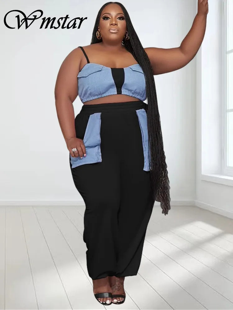 Plus Size Summer Patchwork Tracksuit Set.