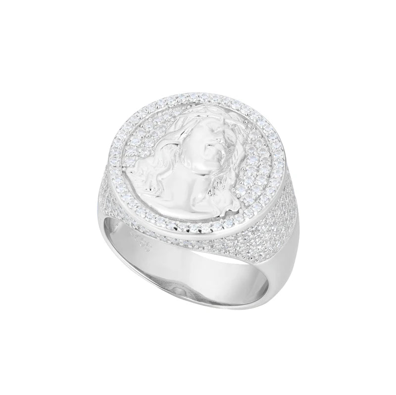 S925 Moissanite Jesus Head Ring - Unisex Sterling Silver.