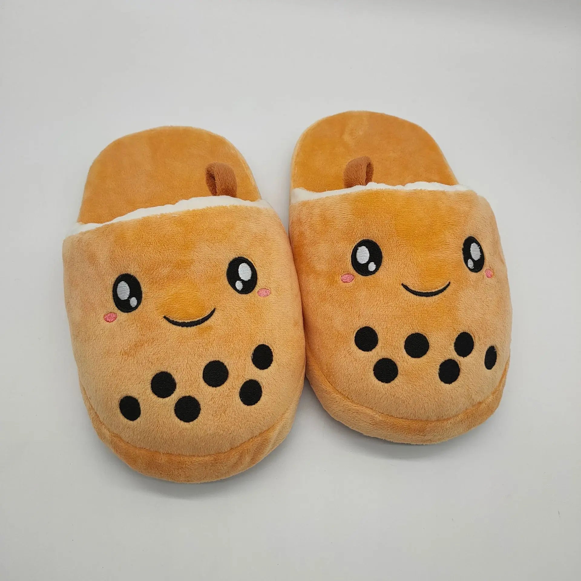 Cartoon Boba Milk Tea Plush Slippers - Cozy & Cute.