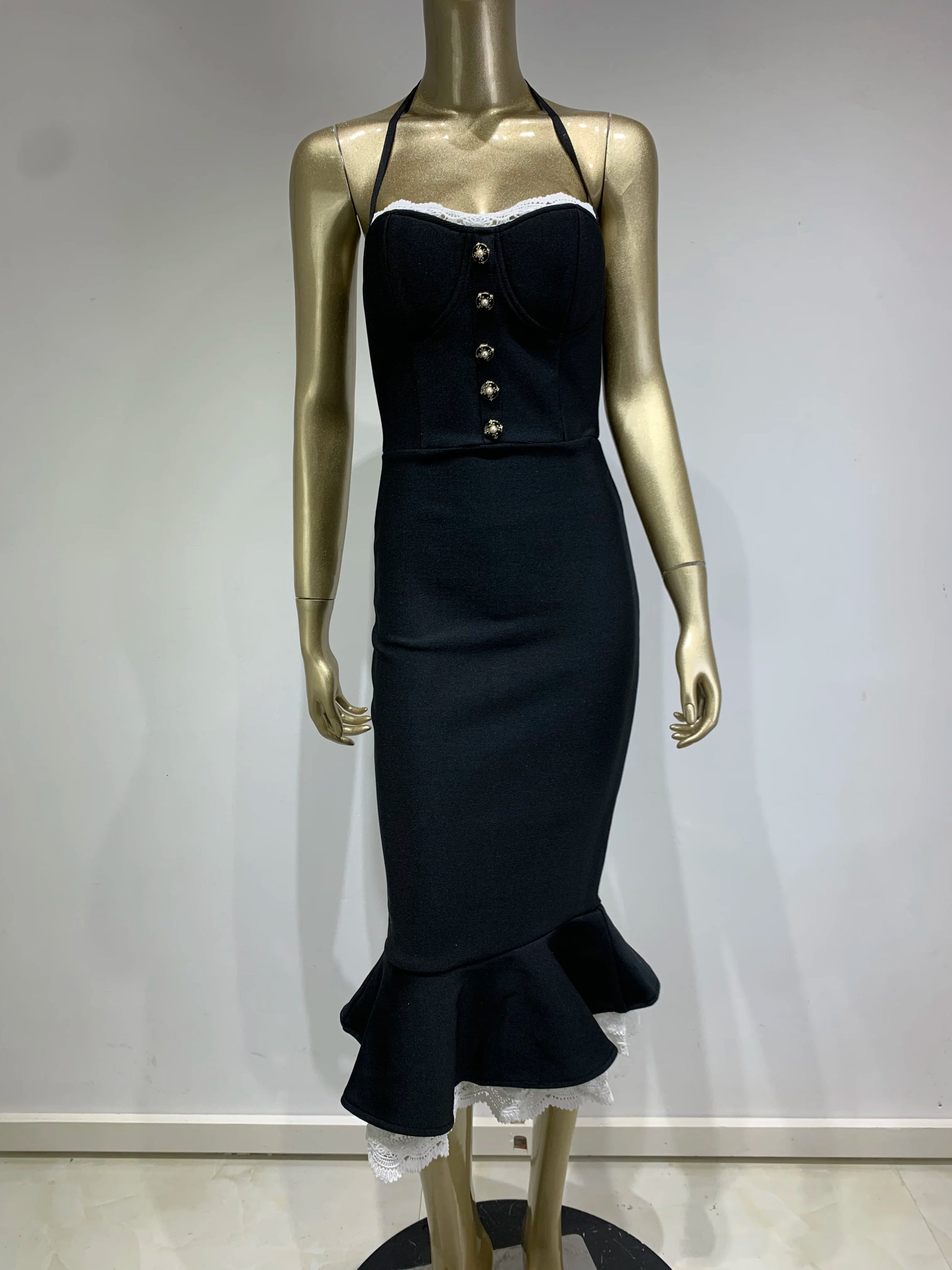 Elegant Black Backless Mermaid Midi Dress for Women.