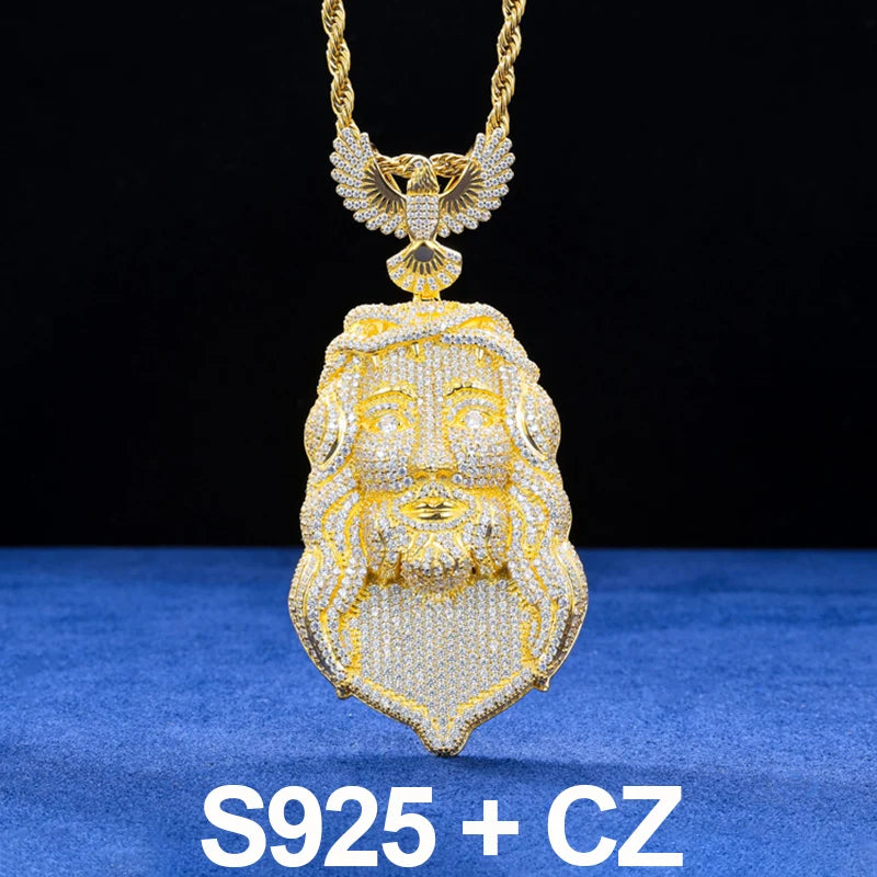 Iced Out Moissanite Jesus Head Pendant Necklace.