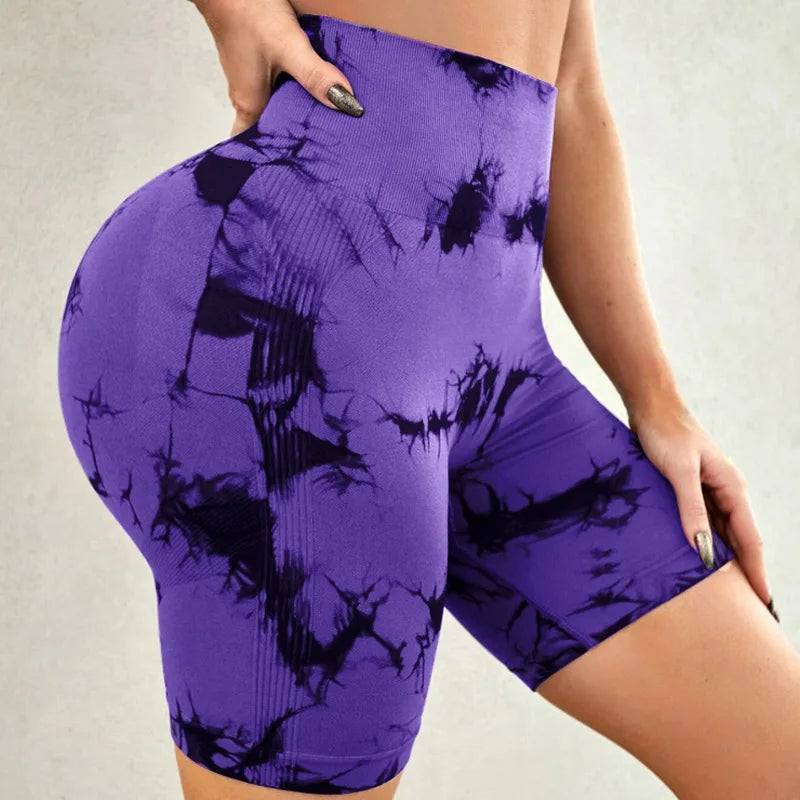 Trendy Tie Dyed High Waist Fitness Shorts for Women.