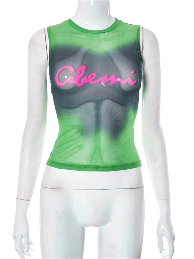 Fairy Grunge Tie Dye Mesh Crop Top - Y2K Clubwear.