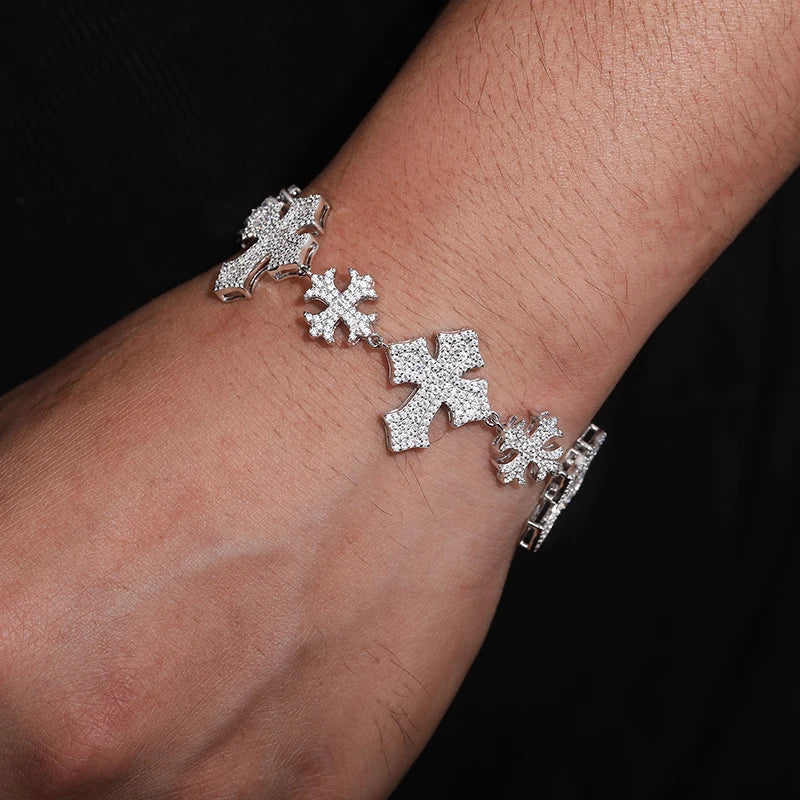 Moissanite Maltese Cross Bracelet - 925 Sterling Silver.