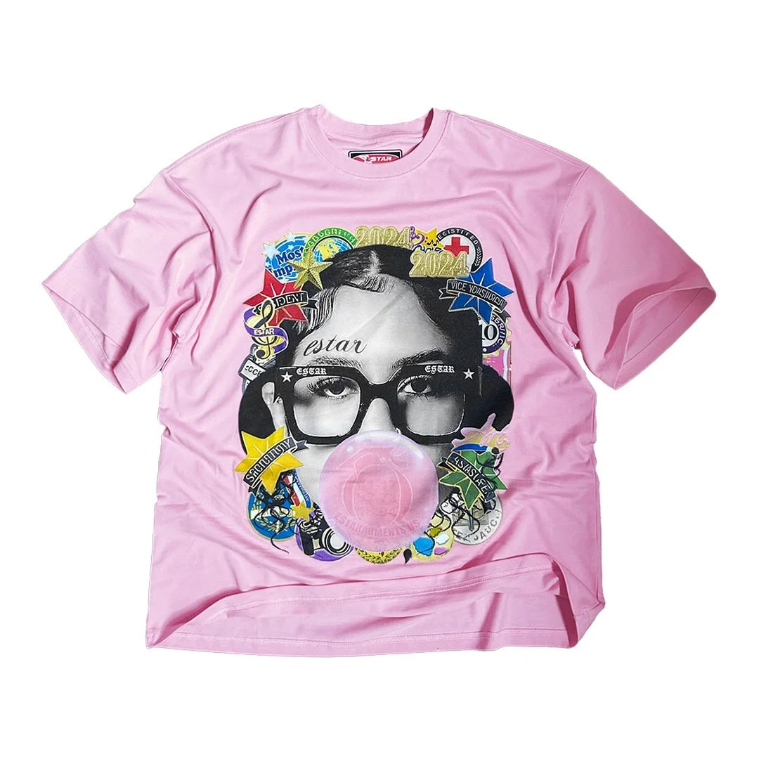 Trendy Oversized T-shirt - Retro Portrait Print - Y2K Style