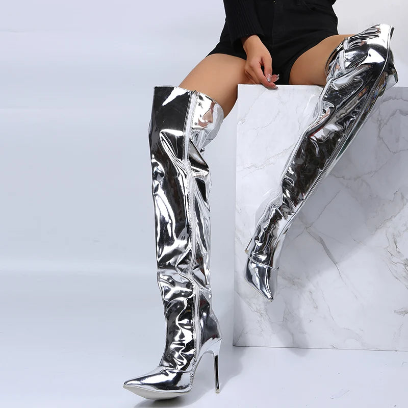 Over-the-Knee Electroplated Bottom Boots for Women.