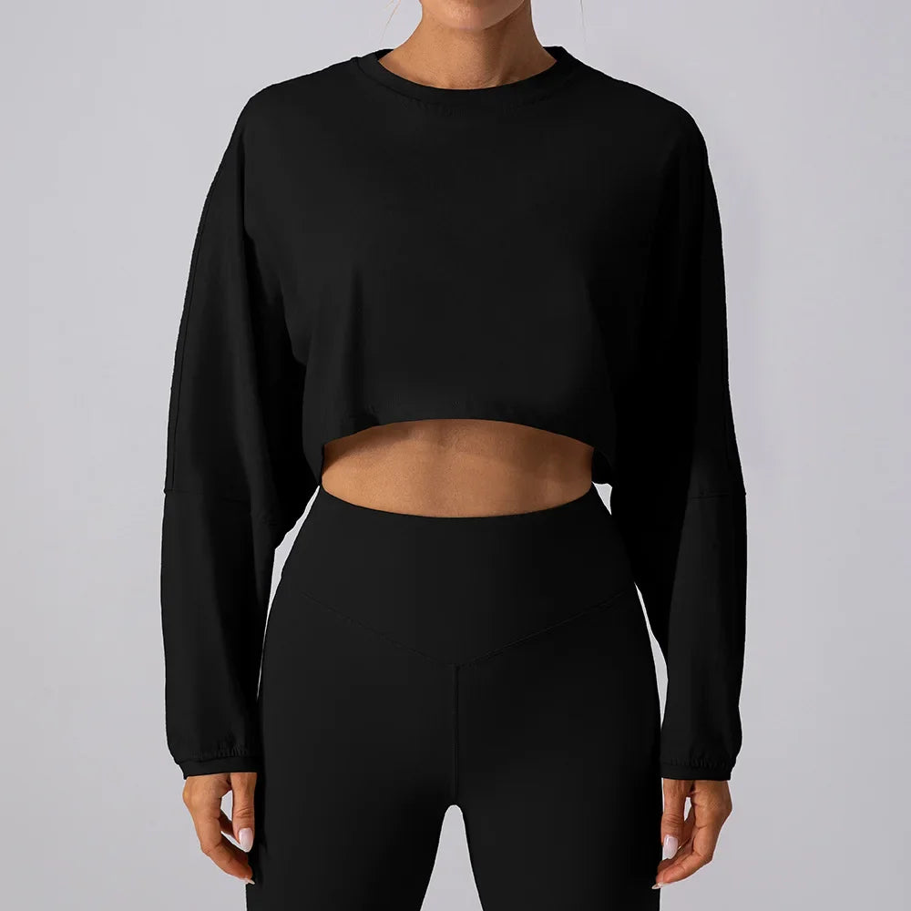 Women's Long Sleeve Sports Crop Top - Trending Gym Wear.