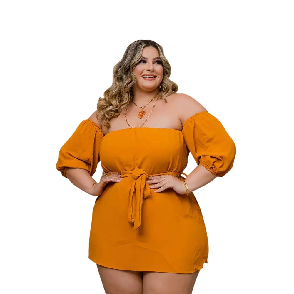 Chic Plus Size Off-Shoulder Two Piece Shorts Set.