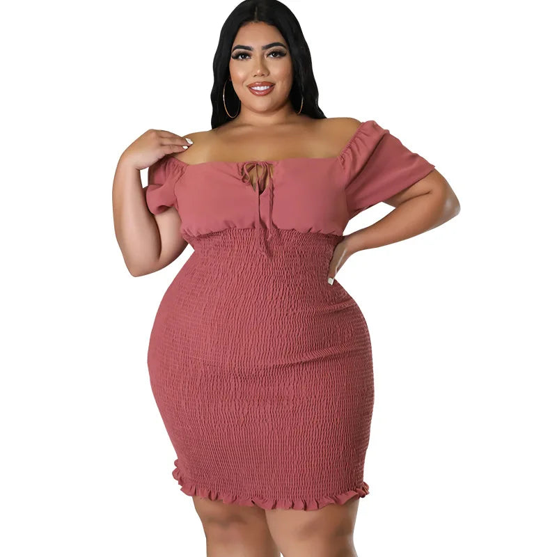 Chic Plus Size Summer Mini Dress - Sexy Solid Clubwear.