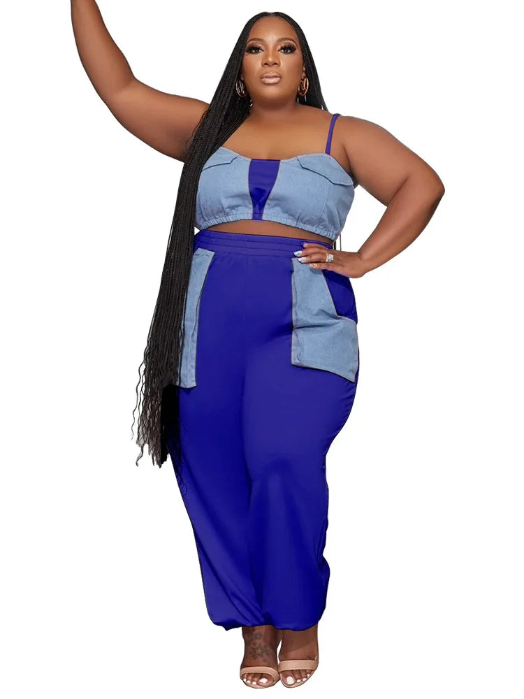 Plus Size Summer Patchwork Tracksuit Set.