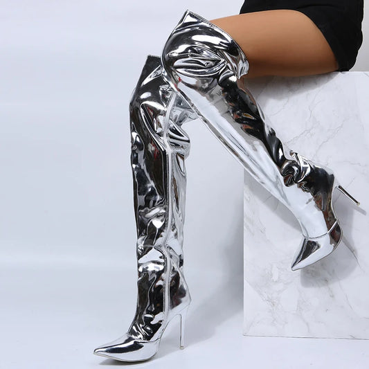 Over-the-Knee Electroplated Bottom Boots for Women.