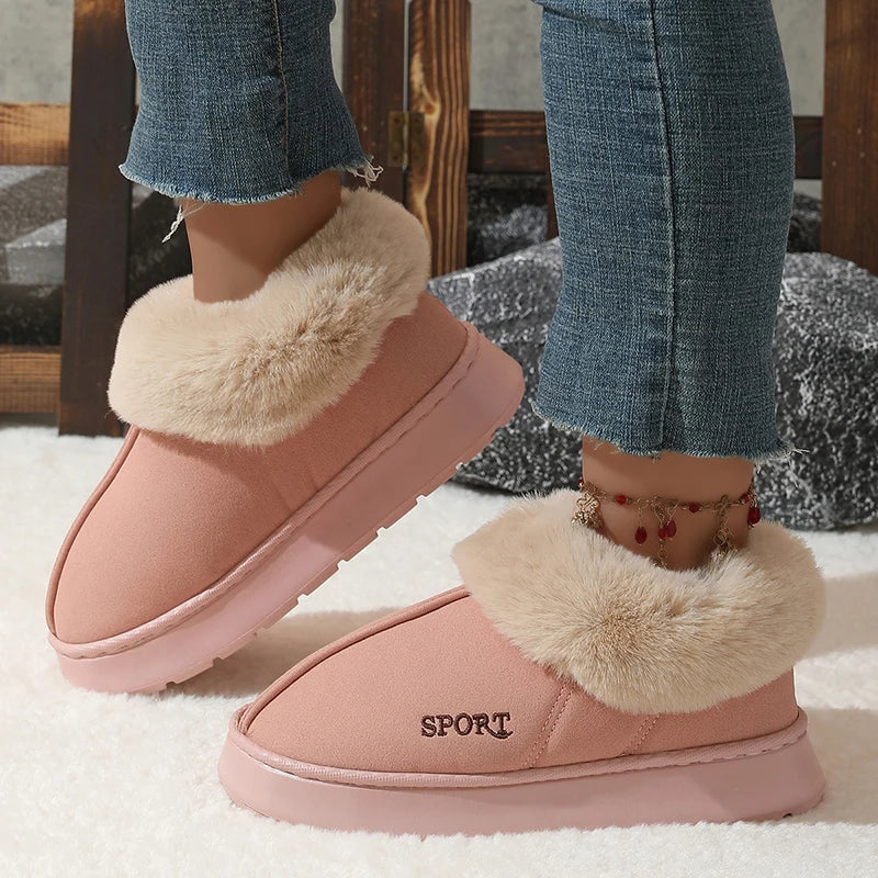 2025 Pink Faux Fur Winter Boots for Women