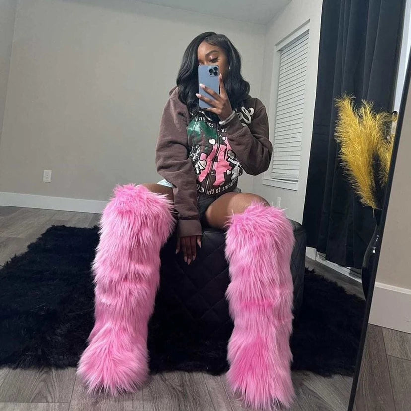 2025 Women's Winter Thigh High Plush Faux Fur Boots