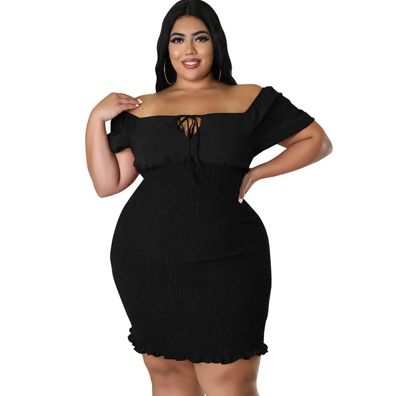 Chic Plus Size Summer Mini Dress - Sexy Solid Clubwear.