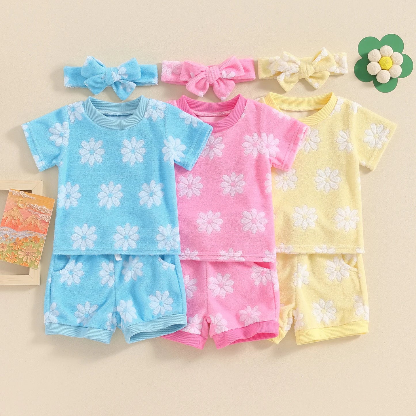 Daisy Floral Baby Girl Summer Outfit 3PCS Set