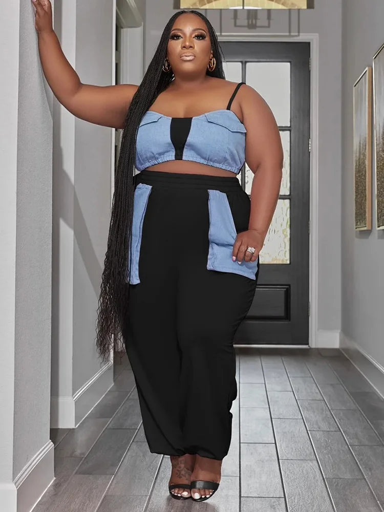 Plus Size Summer Patchwork Tracksuit Set.