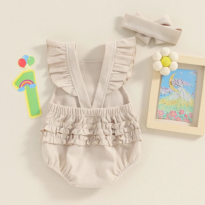 Corduroy Baby Girls Romper & Headband Set - Summer Essential