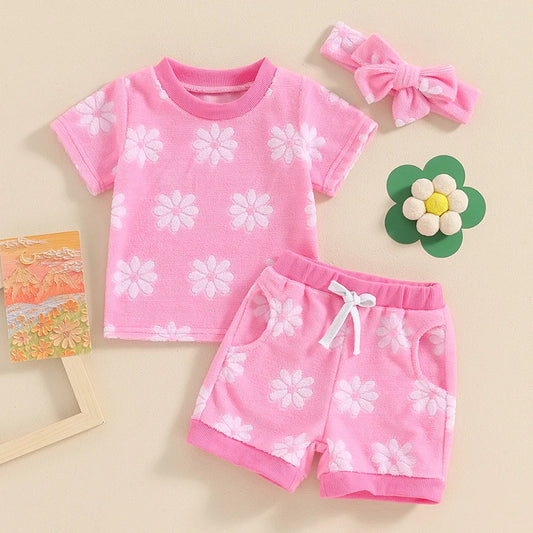 Daisy Floral Baby Girl Summer Outfit 3PCS Set