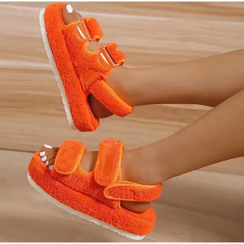 Women’s Plush Platform Sandals - Retro Casual Footwear