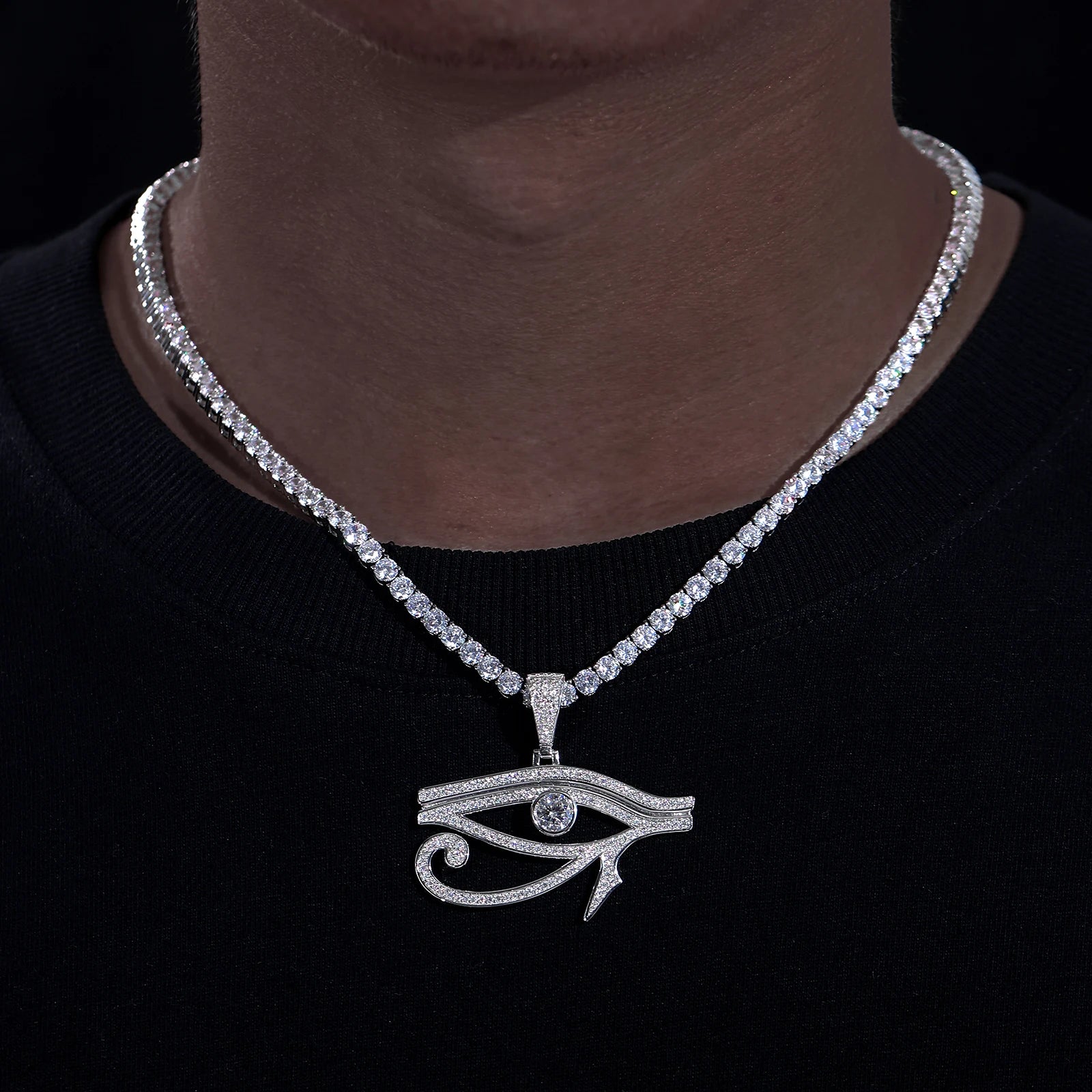 Dazzling Moissanite Eye of Horus Pendant Necklace.