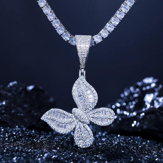 Dazzling Moissanite Butterfly Pendant Necklace.