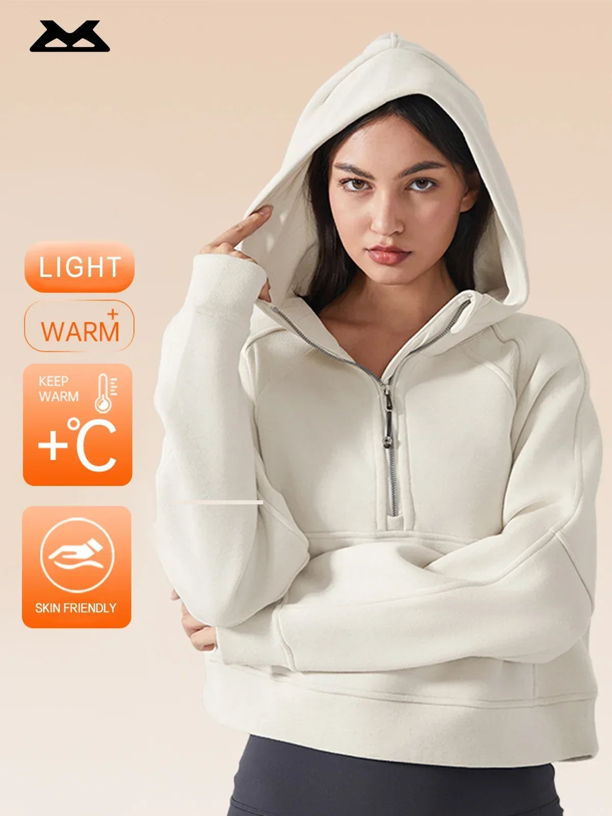 Women’s Fleece-Lined Half-Zip Hooded Yoga Jacket.