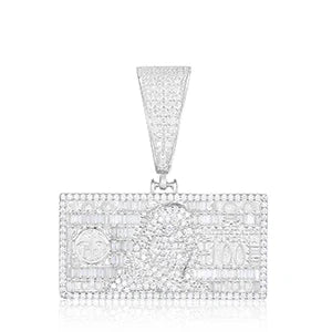 Iced-Out 925 Sterling Moissanite Dollar Bill Pendant.