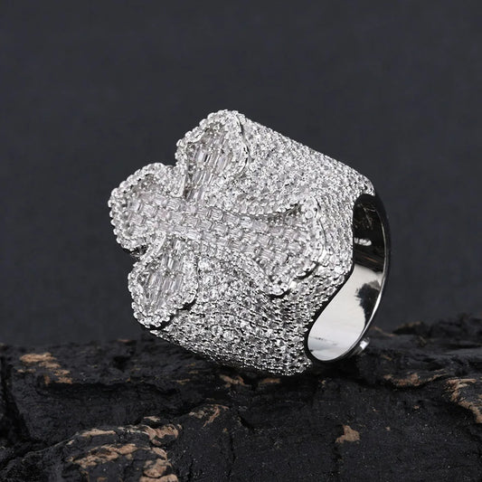 Men's Bling Cross Cuban Ring - Iced Out Diamond Style.