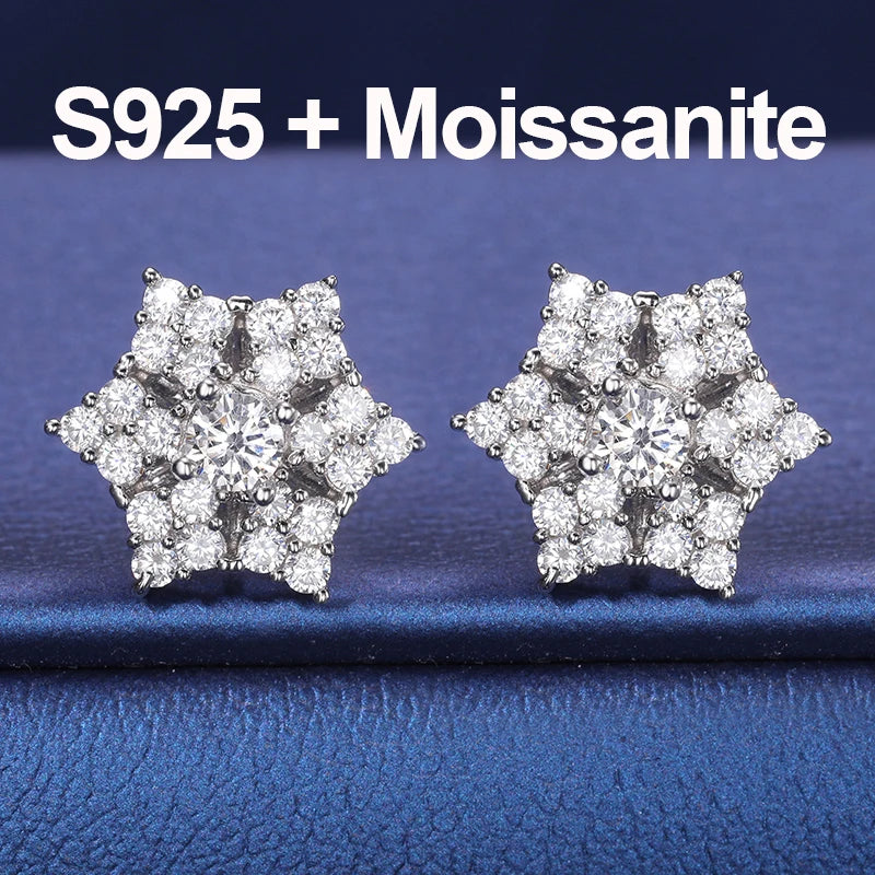 Dazzling S925 Moissanite Snow Flower Stud Earrings.