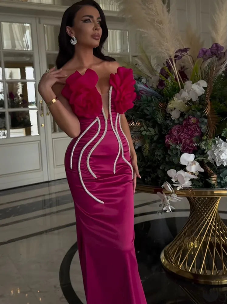 Celebrity Glamour Pink Strapless Maxi Dress.