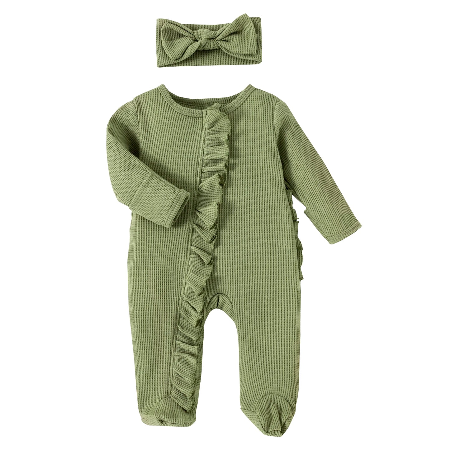 Soft Cotton Ruffle Newborn Baby Romper with Headband