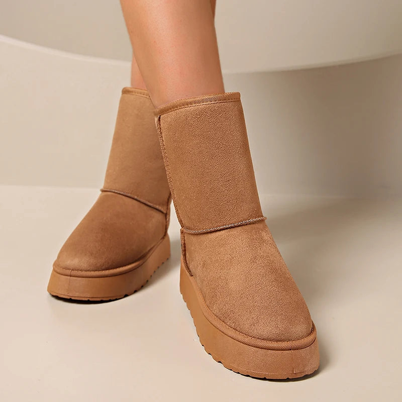 Camel Mid-Calf Snow Boots for Women - Edgy & Warm.