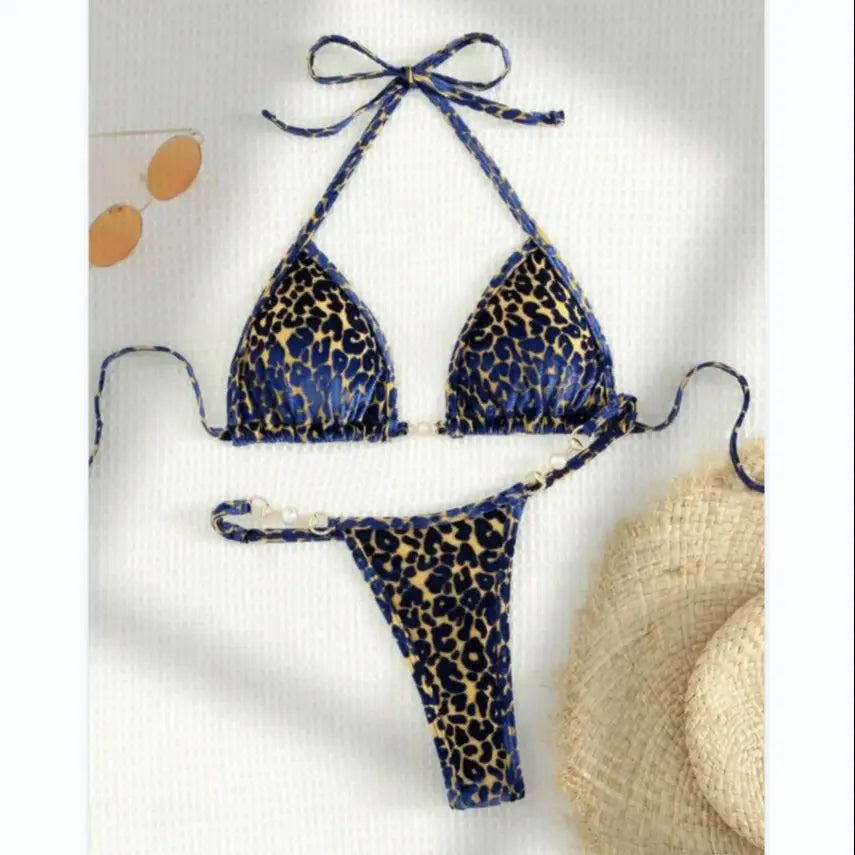 2025 Women's Leopard Pearl Two-Piece Bathing Suit.