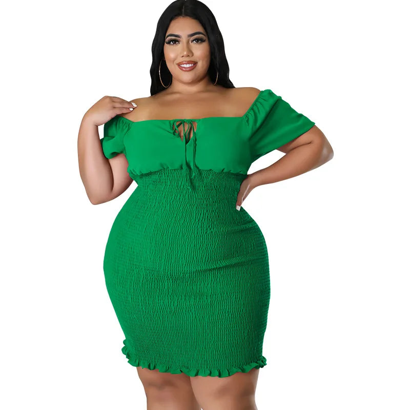 Chic Plus Size Summer Mini Dress - Sexy Solid Clubwear.