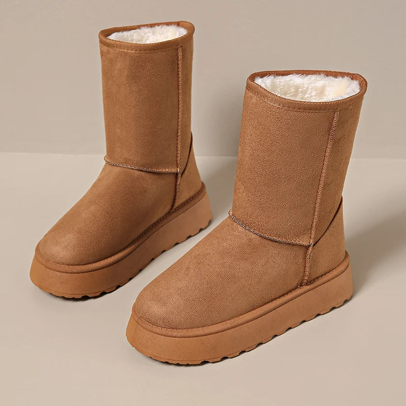 Camel Mid-Calf Snow Boots for Women - Edgy & Warm.