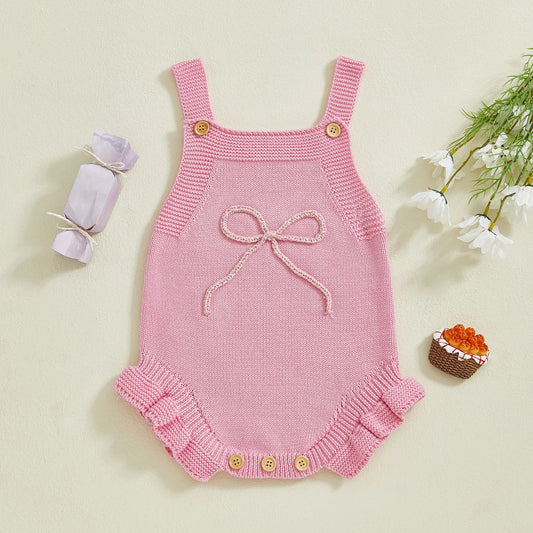 Adorable Knit Baby Girls Bodysuit - Princess Romper with Bow