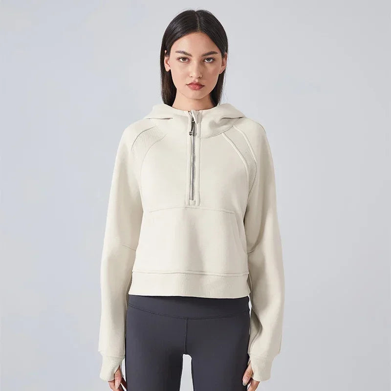 Women’s Fleece-Lined Half-Zip Hooded Yoga Jacket.