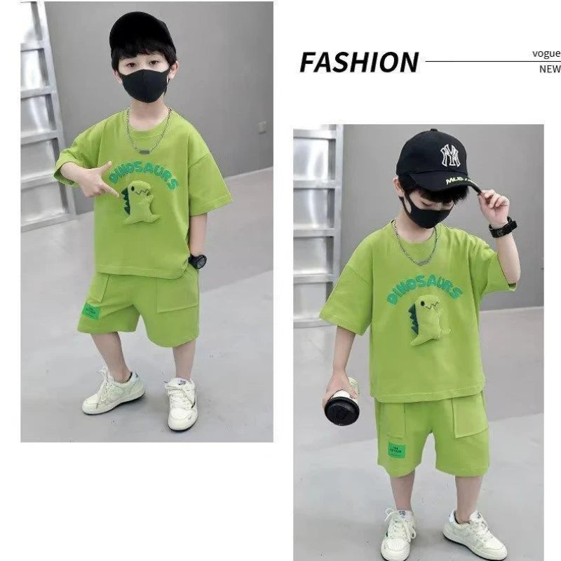 Kids Dinosaur Outfit Set - Short Sleeve T-Shirt & Shorts for Boys & Girls.