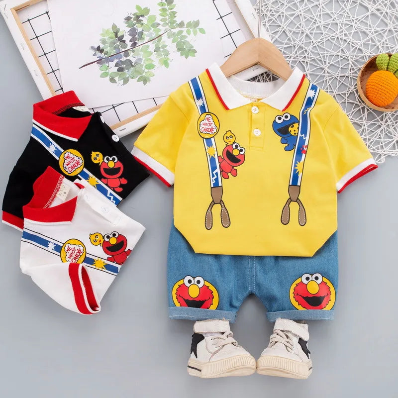 Sesame Street Print Summer Outfit Set for Kids - T-shirt & Shorts