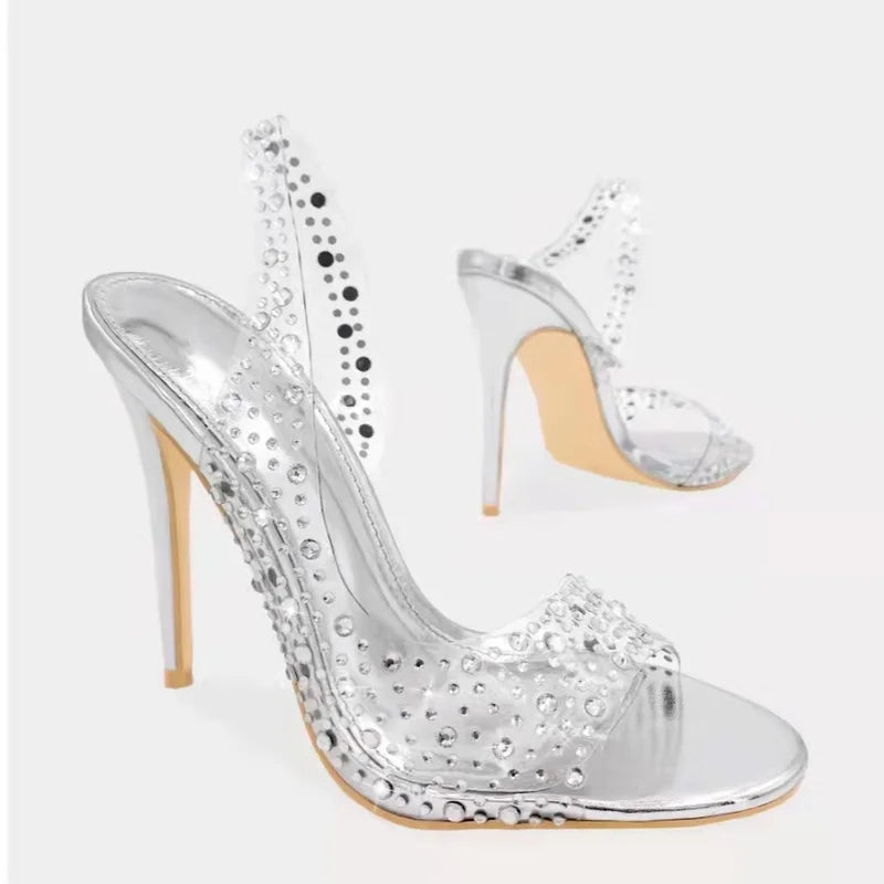 Champagne Silver Gold Crystal High Heels.