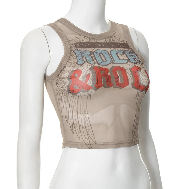 90s Punk Grunge Mesh Crop Top - Edgy Sheer Tank.