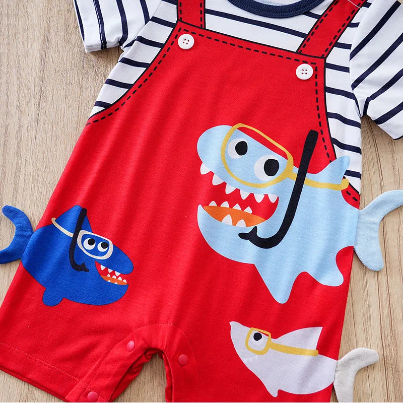 Adorable 3D Shark Print Baby Jumpsuit for 0-18M